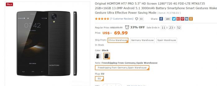 HomTom HT7 Pro с процессором МТ6735 и объемами памяти 2+16 Гб всего за $69,99 в магазине TomTop.com – фото 1