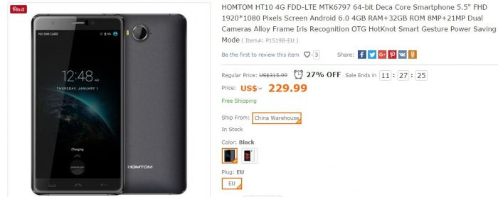HomTom HT10 с процессором Helio X20 за $209,99 в магазине TomTop.com – фото 1