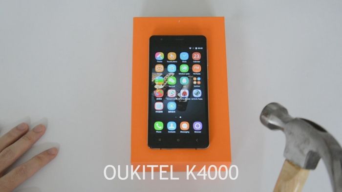 OUKITEL_K4000_молотком по экрану
