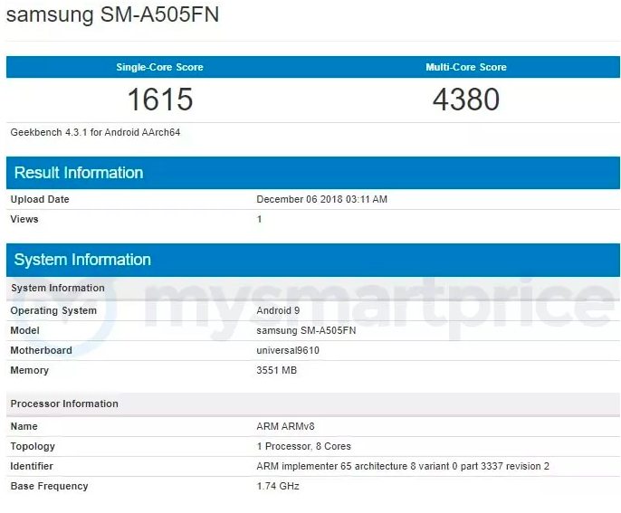 Samsung Galaxy A50 с чипом Exynos 9610 замечен в бенчмарке – фото 2