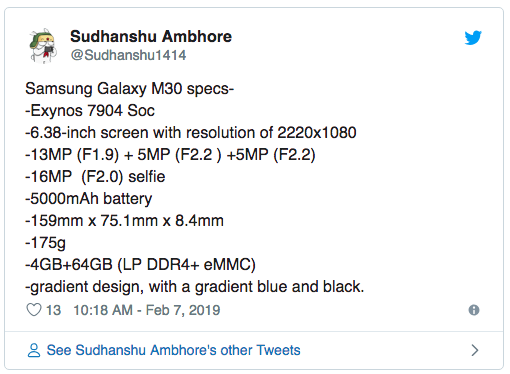 Рассекретили характеристики Samsung Galaxy M30 – фото 1