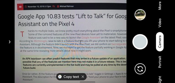 Google Camera на Pixel 4 теперь может сканировать, копировать и переводить тексты – фото 2