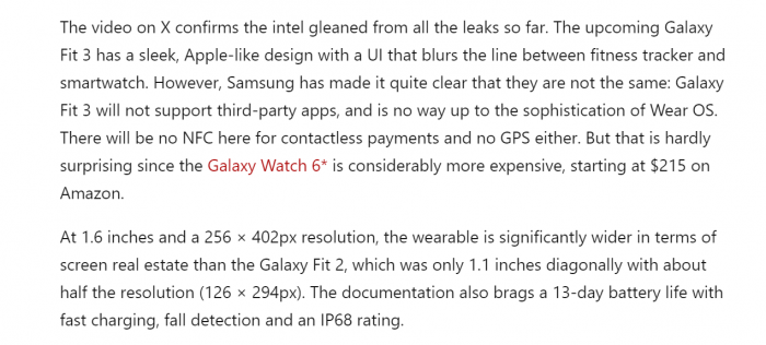 Характеристики Samsung Galaxy Fit 3