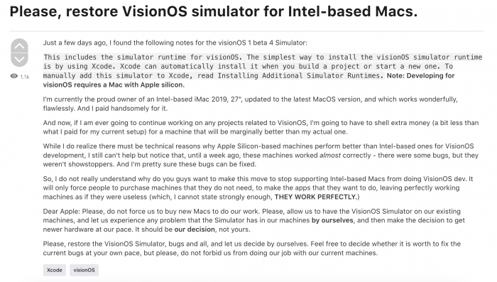 Для разработки приложений под visionOS не подойдет старый Mac – нужно Apple Silicon – разработчики недовольны! – фото 1