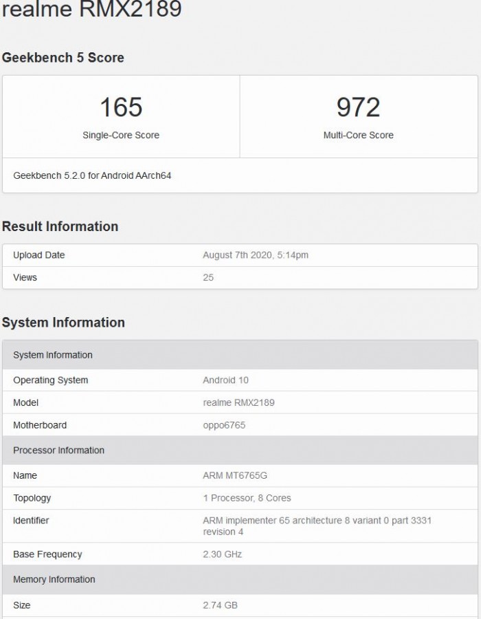 Realme C12 появился в базе Geekbench – фото 2