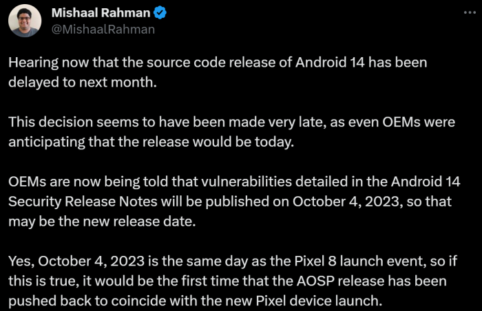 Релиз Android 14 откладывается до презентации Google Pixel 8 – производители рассчитывали, что ОС выйдет вчера – фото 1